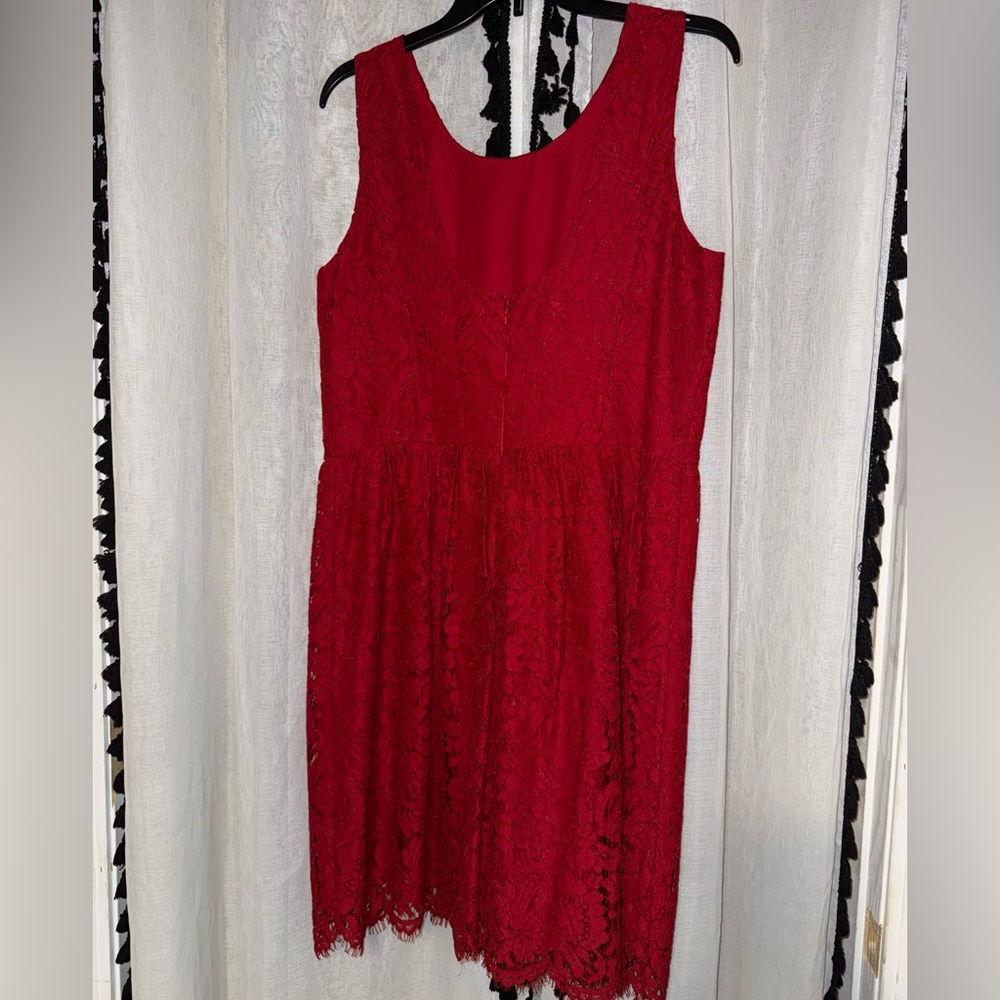 LOFT Red Pleated Sheath Midi Dress - Picture 2 of 3